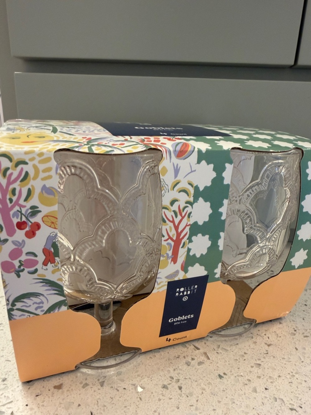 Roller Rabbit goblets set of four